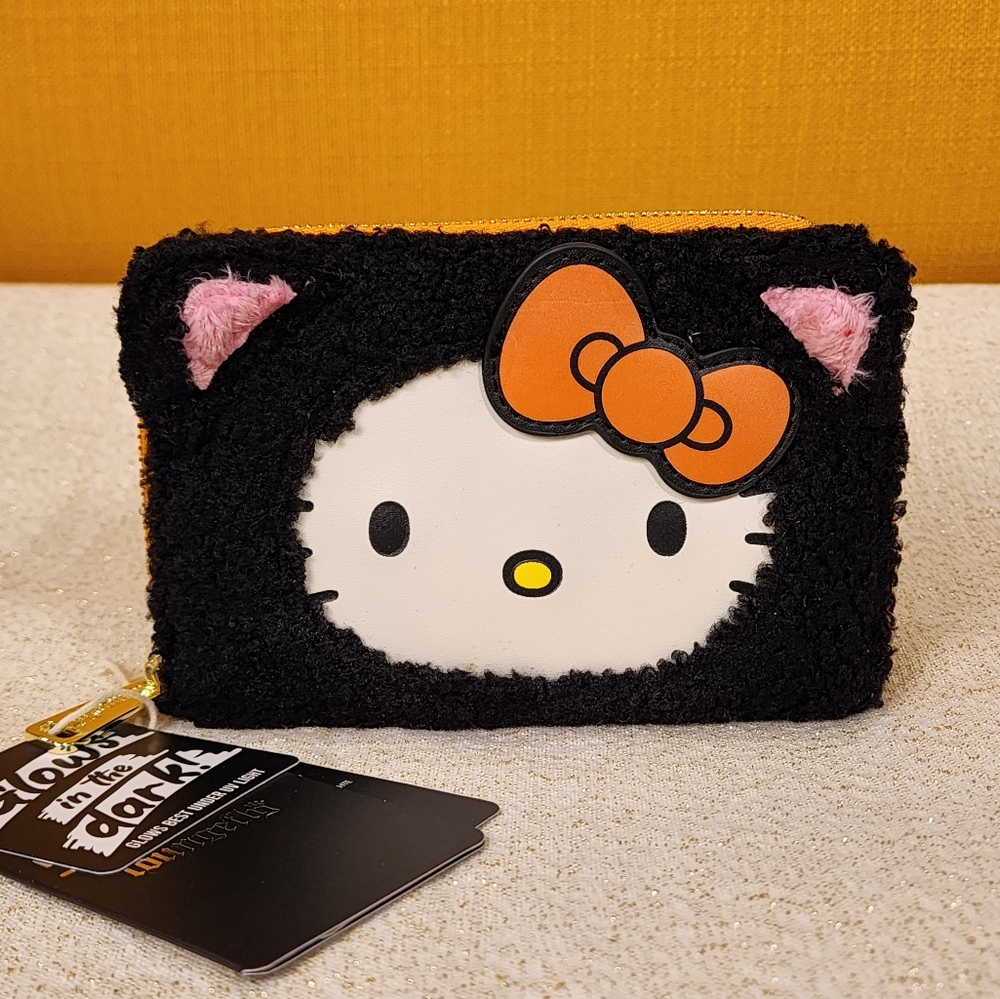 Loungefly Sanrio Hello Kitty Cat Costume Sherpa Glow GITD Zip Around Wallet NEW